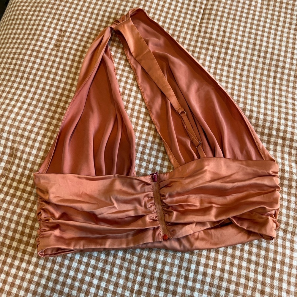 Oh Polly Satin Halter Top in Rusty Orange - Picture 2 of 4
